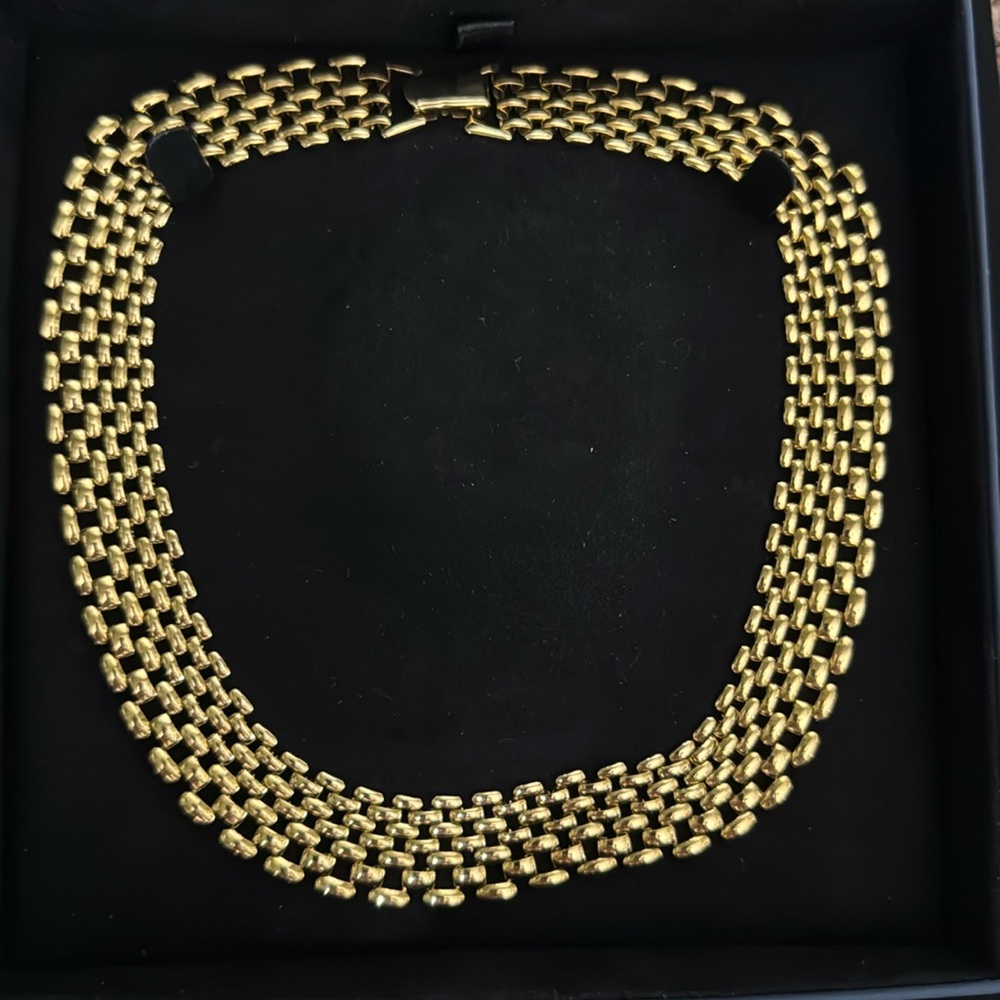 Wide Gold tone Statement Necklace.